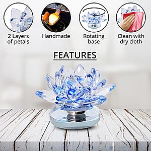 Set of 2 Blue Crystal Lotus Flower with Rotating Base Sculpted Decorations Gifts Box Case for Room Home Kitchen Table Decor, Home Decoration Items Gifts Decorative Showpiece