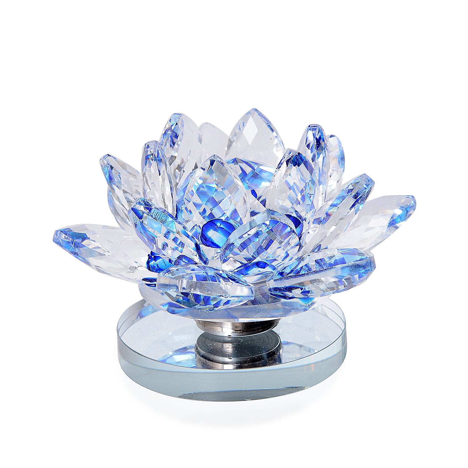 Set of 2 Blue Crystal Lotus Flower with Rotating Base Sculpted Decorations Gifts Box Case for Room Home Kitchen Table Decor, Home Decoration Items Gifts Decorative Showpiece