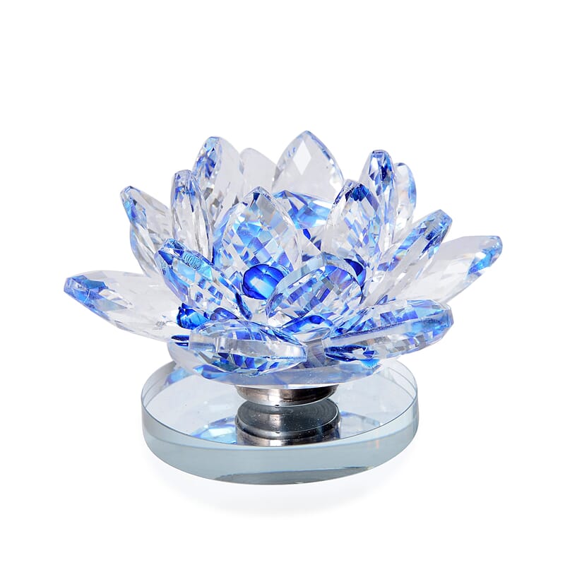 Set of 2 Blue Crystal Lotus Flower with Rotating Base Sculpted Decorations Gifts Box Case for Room Home Kitchen Table Decor, Home Decoration Items Gifts Decorative Showpiece