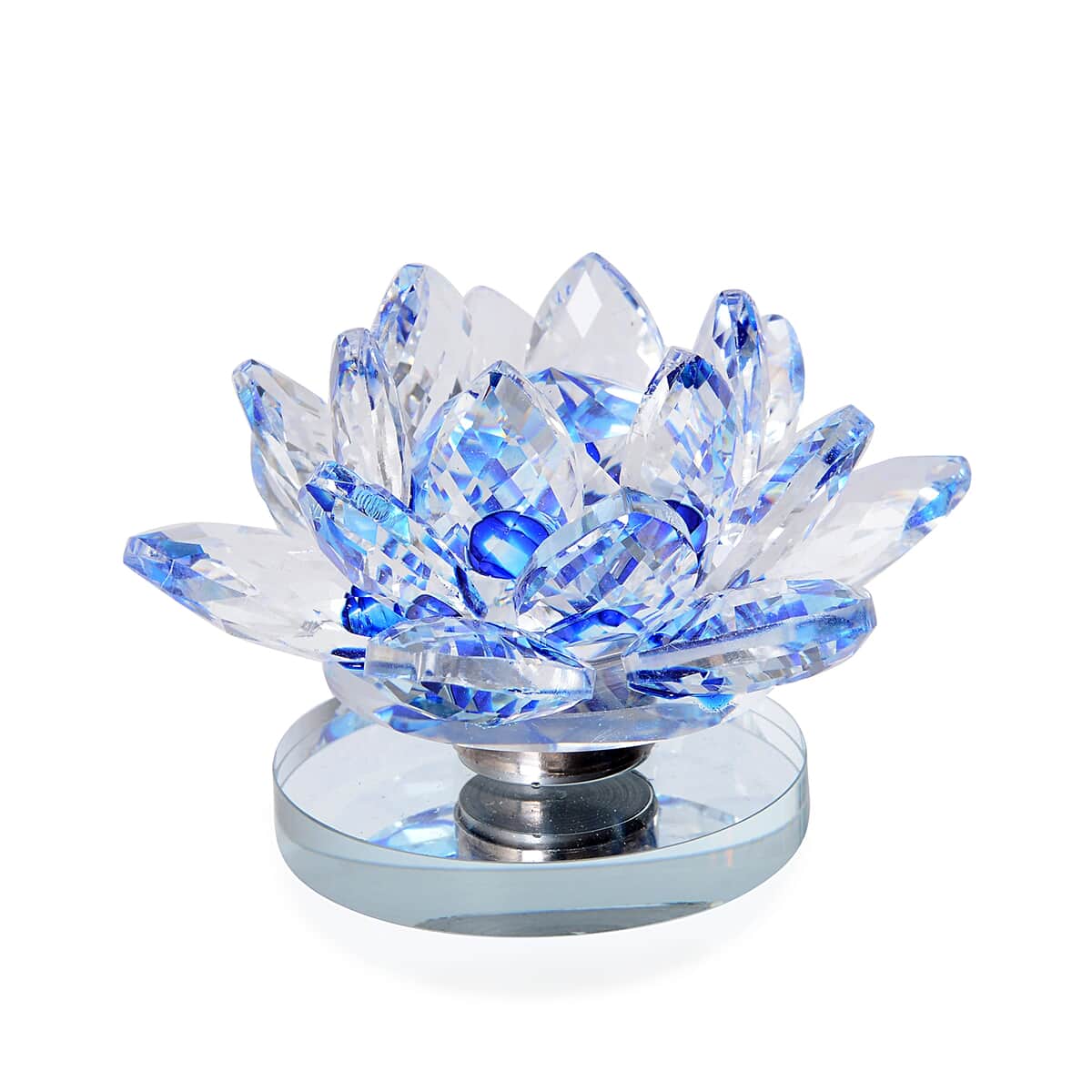 Set of 2 Blue Crystal Lotus Flower with Rotating Base and Gift Box image number 4