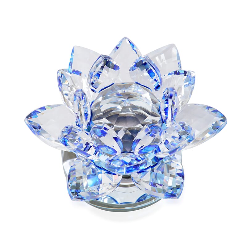 Set of 2 Blue Crystal Lotus Flower with Rotating Base Sculpted Decorations Gifts Box Case for Room Home Kitchen Table Decor, Home Decoration Items Gifts Decorative Showpiece