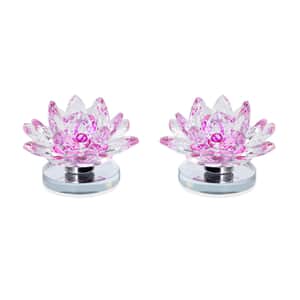 Set of 2 Purple Crystal Lotus Flower with Rotating Base Sculpted Decorations Gifts Box Case for Room Home Kitchen Table Decor, Home Decoration Items Gifts Decorative Showpiece