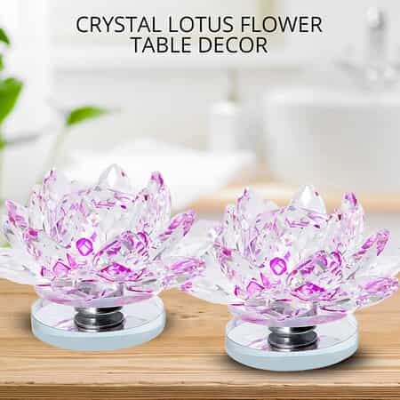 Set of 2 Purple Crystal Lotus Flower with Rotating Base Sculpted Decorations Gifts Box Case for Room Home Kitchen Table Decor, Home Decoration Items Gifts Decorative Showpiece image number 1