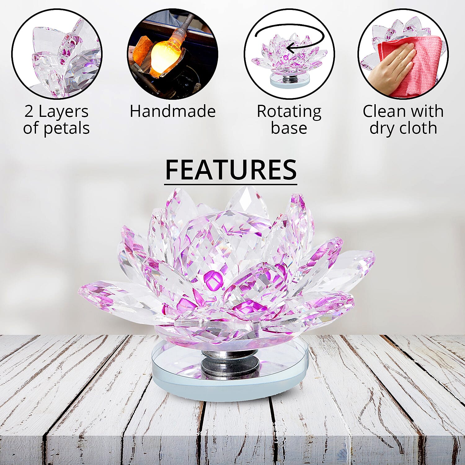 Buy Set of 2 Purple Crystal Lotus Flower with Rotating Base