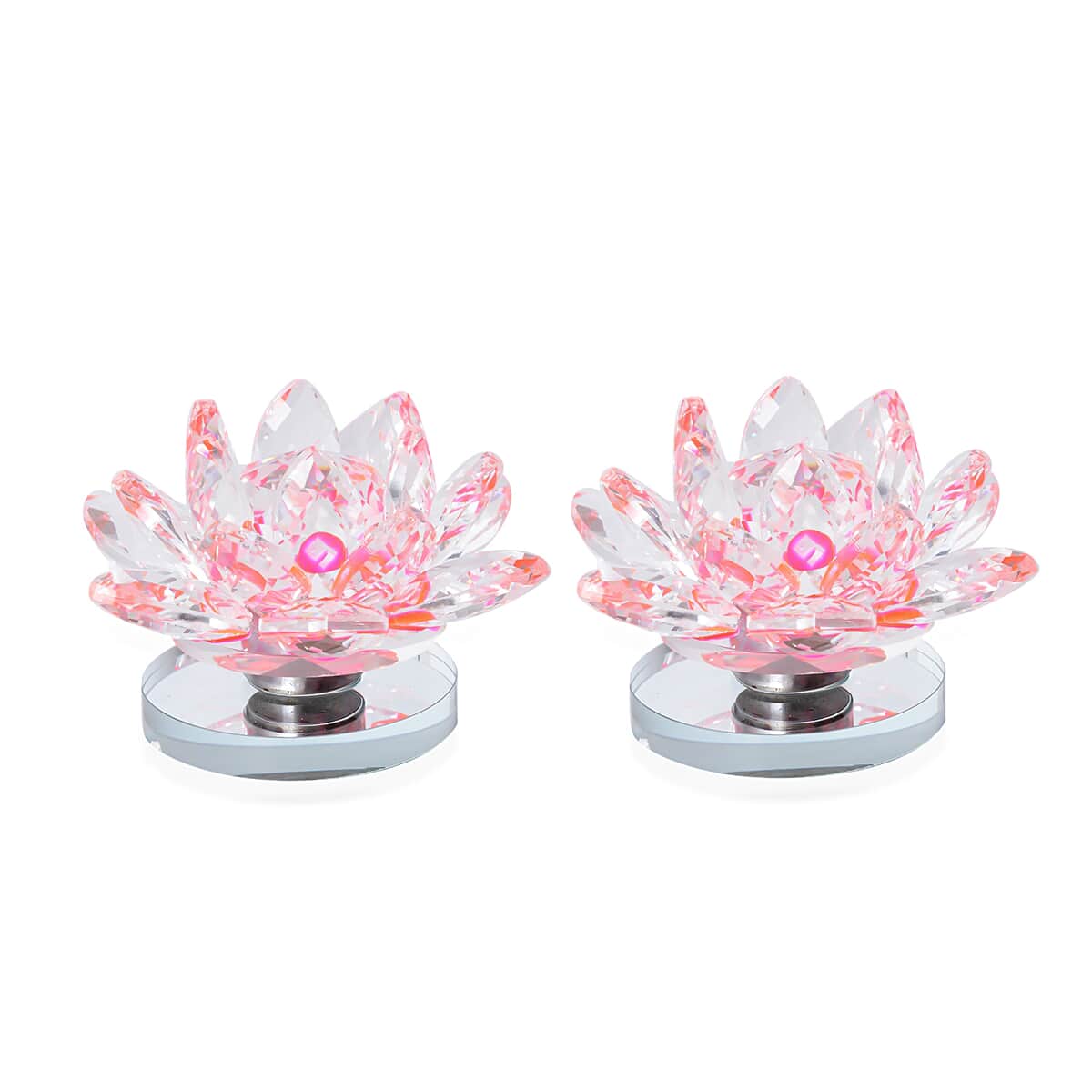 Set of 2 Pink Crystal Lotus Flower with Rotating Base Sculpted Decorations Gifts Box Case for Room Home Kitchen Table Decor, Home Decoration Items Gifts Decorative Showpiece image number 0