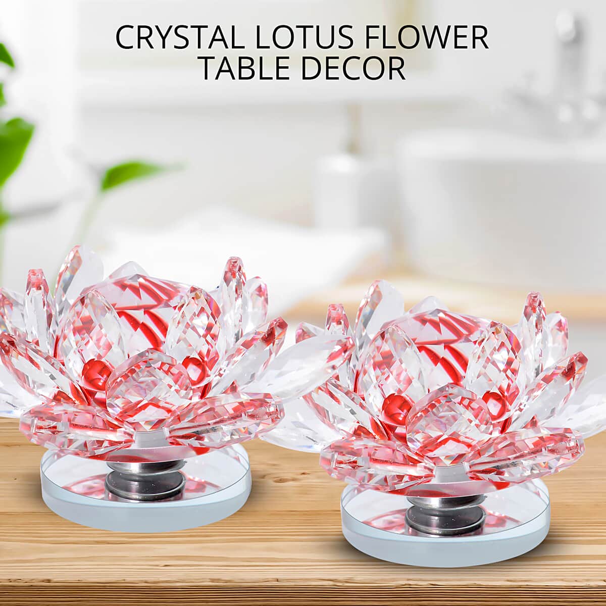 Set of 2 Pink Crystal Lotus Flower with Rotating Base Sculpted Decorations Gifts Box Case for Room Home Kitchen Table Decor, Home Decoration Items Gifts Decorative Showpiece image number 1