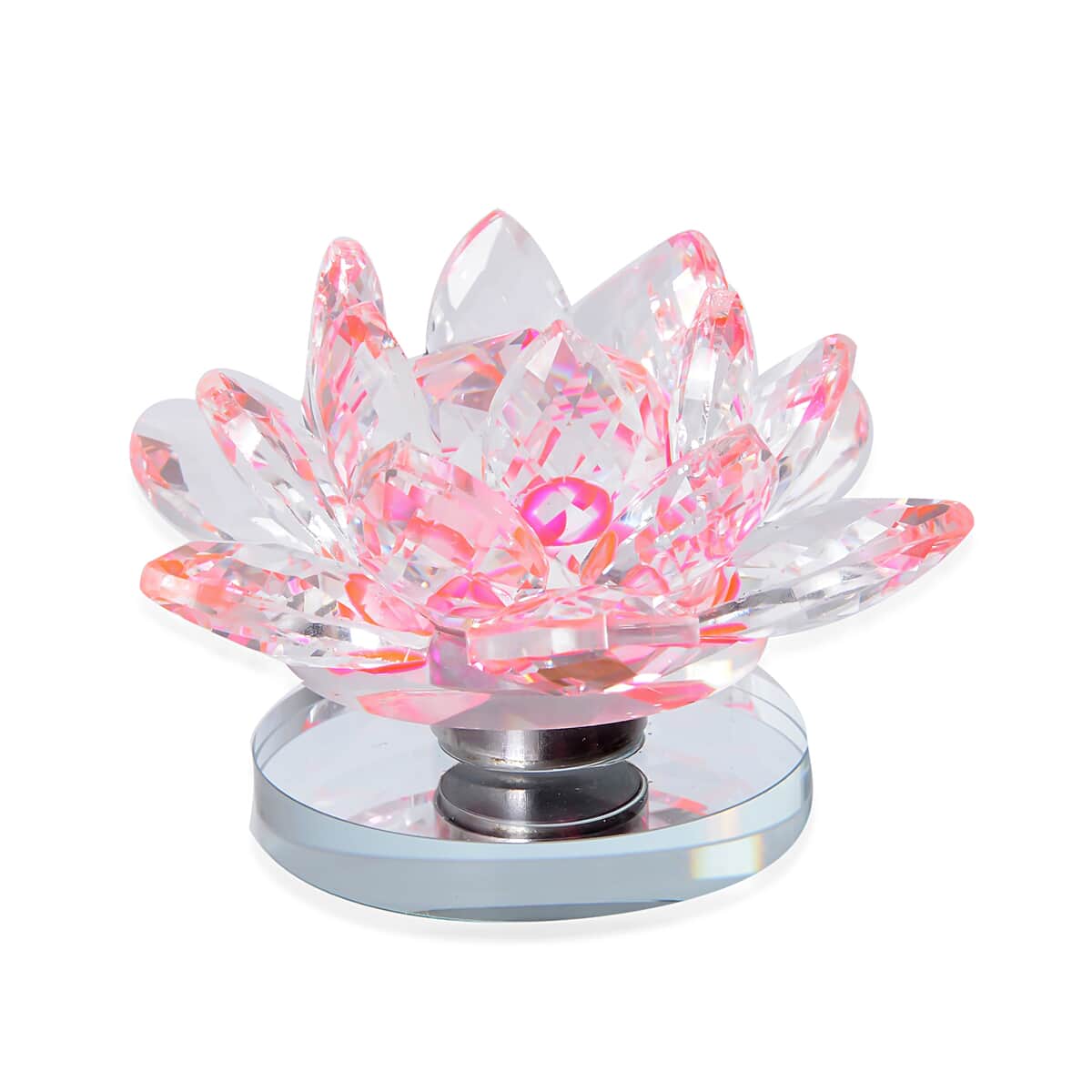 Set of 2 Pink Crystal Lotus Flower with Rotating Base Sculpted Decorations Gifts Box Case for Room Home Kitchen Table Decor, Home Decoration Items Gifts Decorative Showpiece image number 4