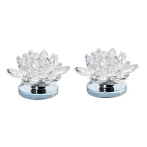 Set of 2 Clear Crystal Lotus Flower with Rotating Base Sculpted Decorations Gifts Box Case for Room Home Kitchen Table Decor, Home Decoration Items Gifts Decorative Showpiece