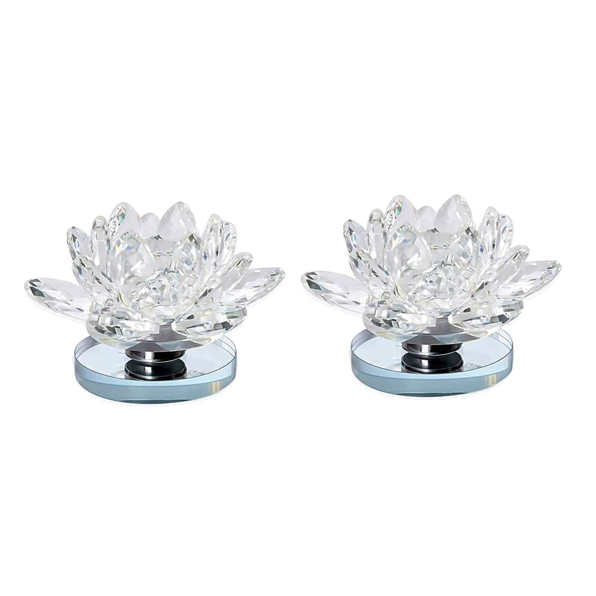 Set of 2 Clear Crystal Lotus Flower with Rotating Base Sculpted Decorations Gifts Box Case for Room Home Kitchen Table Decor, Home Decoration Items Gifts Decorative Showpiece image number 0