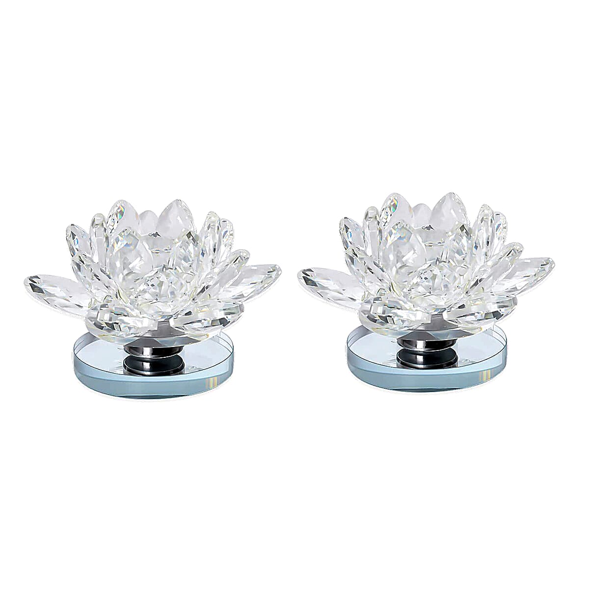 Set of 2 Clear Crystal Lotus Flower with Rotating Base Sculpted Decorations Gifts Box Case for Room Home Kitchen Table Decor, Home Decoration Items Gifts Decorative Showpiece image number 0