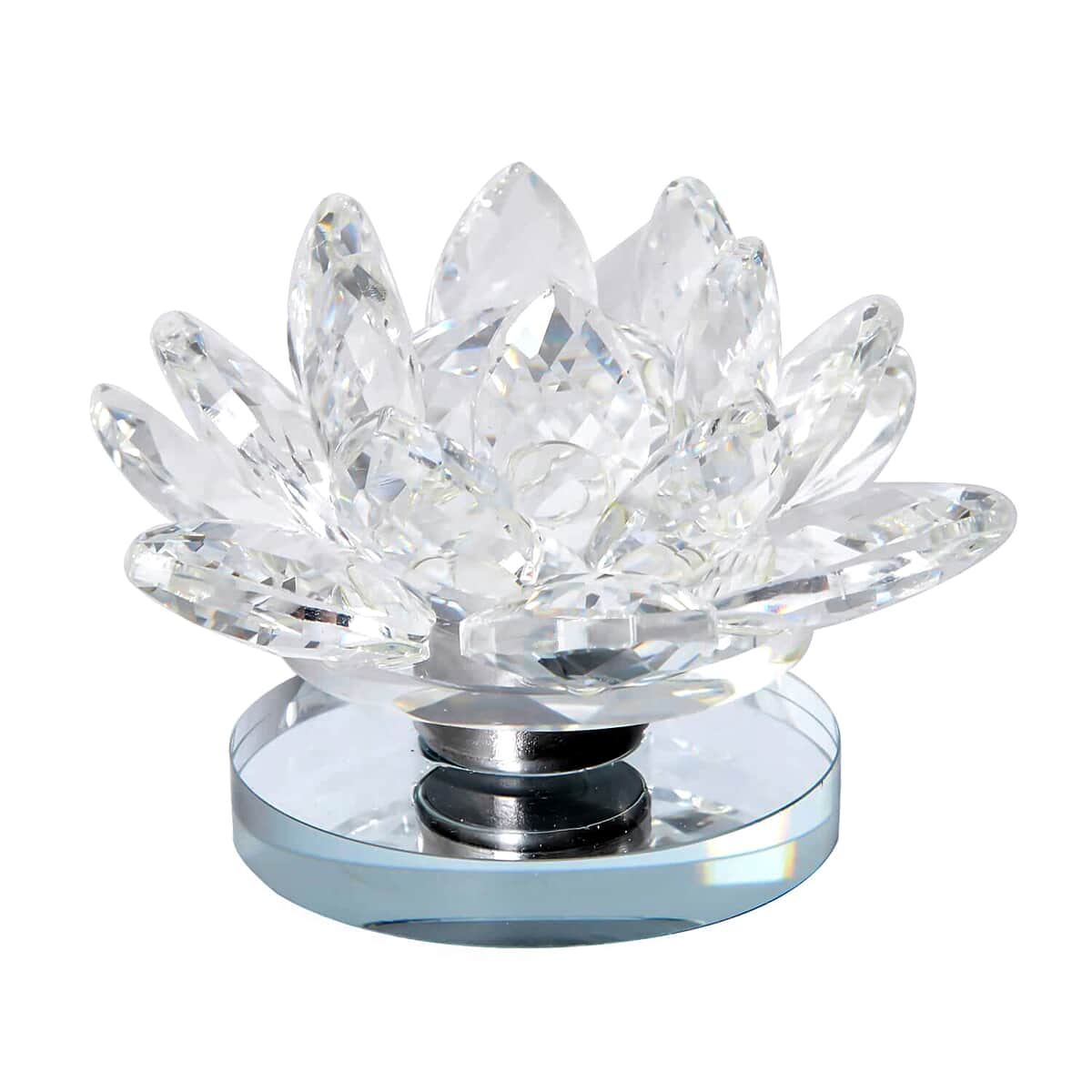 Set of 2 Clear Crystal Lotus Flower with Rotating Base Sculpted Decorations Gifts Box Case for Room Home Kitchen Table Decor, Home Decoration Items Gifts Decorative Showpiece image number 2