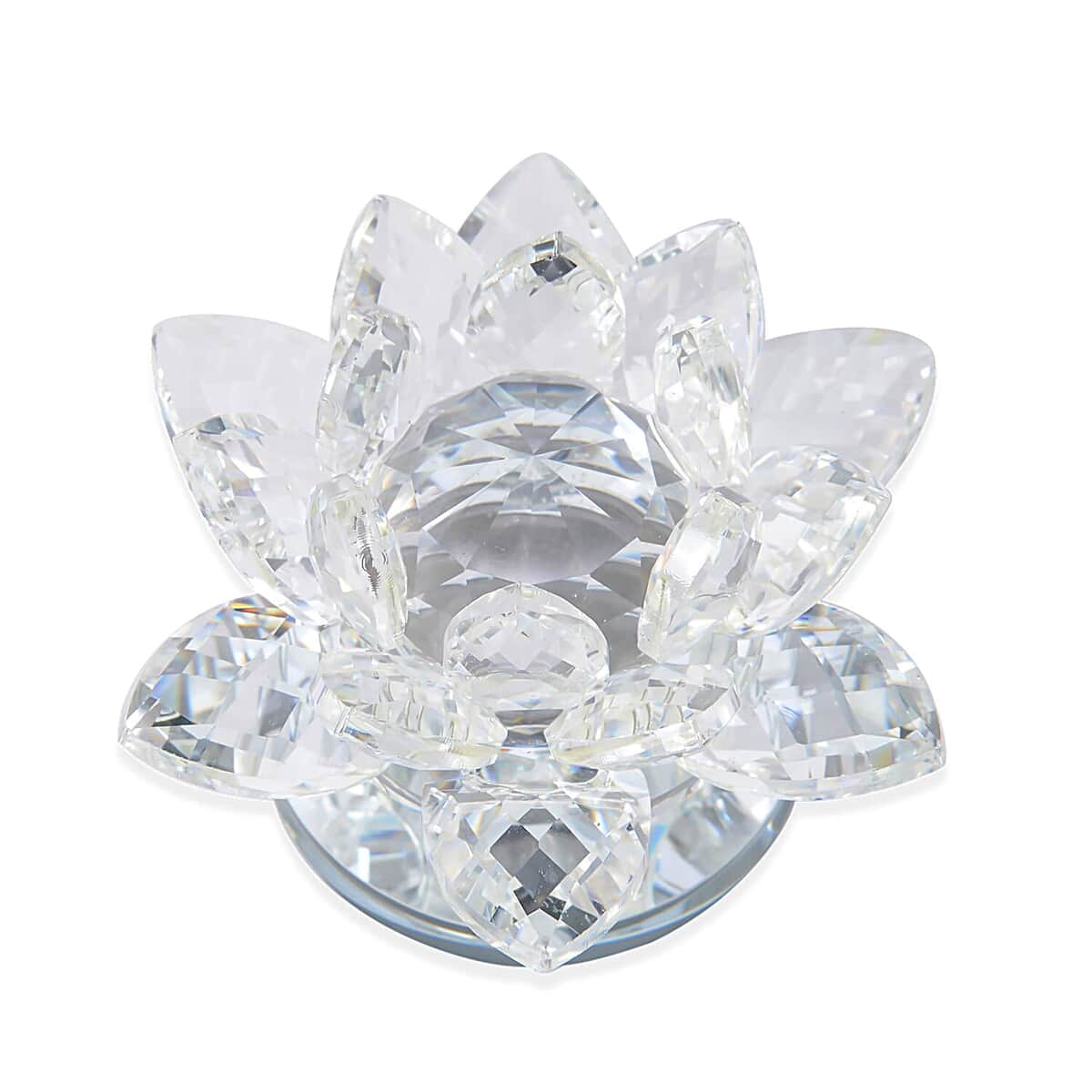 Set of 2 Clear Crystal Lotus Flower with Rotating Base Sculpted Decorations Gifts Box Case for Room Home Kitchen Table Decor, Home Decoration Items Gifts Decorative Showpiece image number 3