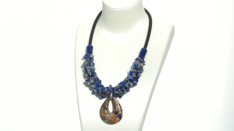 314.00 ctw Lapis Lazuli and Blue Murano Style Necklace 20 Inch in Silvertone