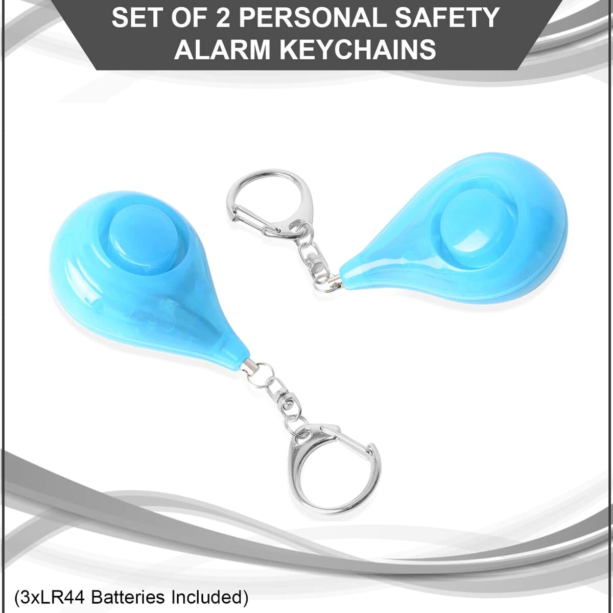 Set of 2 Personal Safety Blue Alarm Keychains (3xLR44 Batteries Included) image number 1