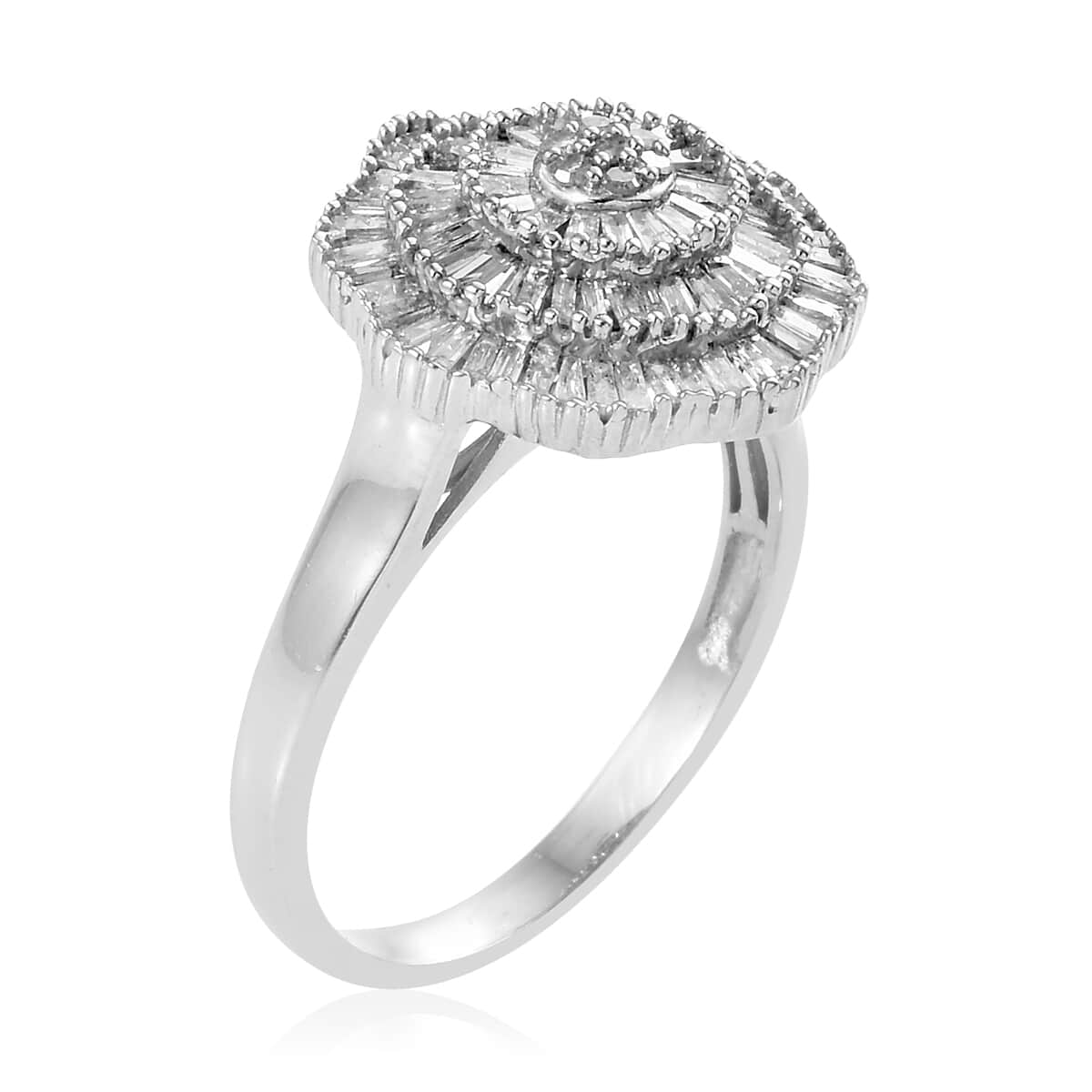 Diamond Floral Ring in Platinum Over Sterling Silver (Size 7.0) 1.00 ctw image number 3