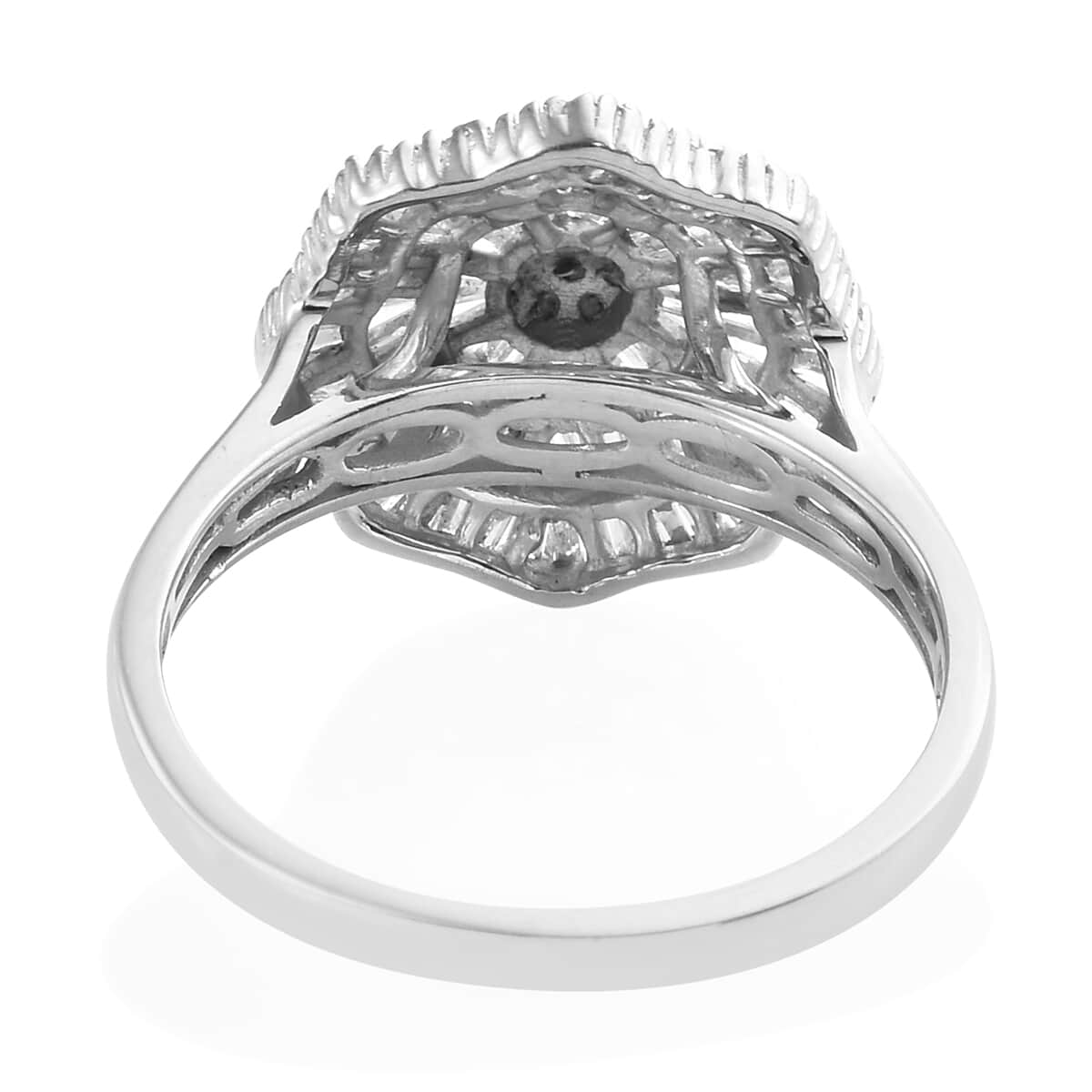 Diamond Floral Ring in Platinum Over Sterling Silver (Size 7.0) 1.00 ctw image number 4