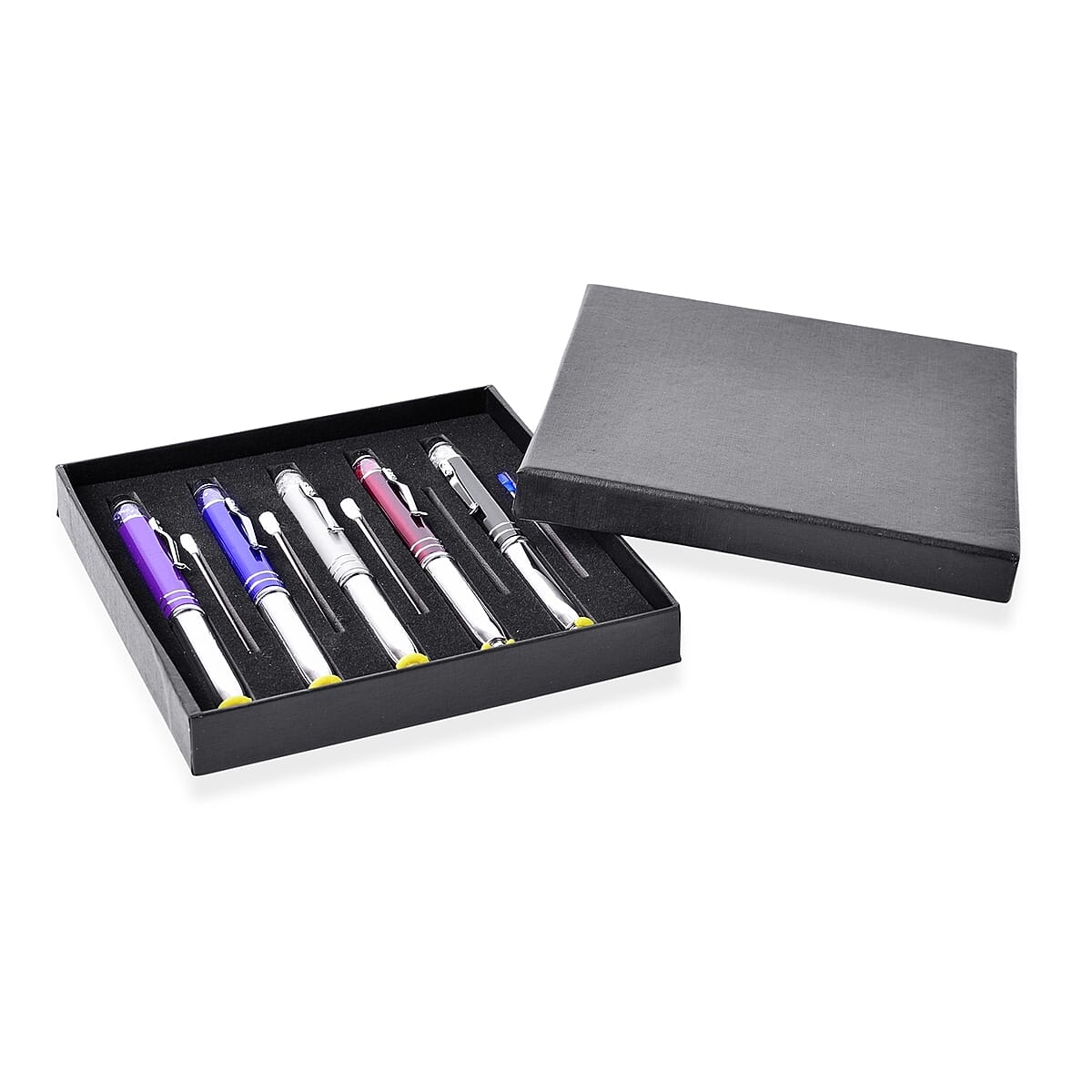 Set of 5 Multi Color Acrylic Crystal Multi Functional Ball Point Pointer Pens with 5 Refills image number 2