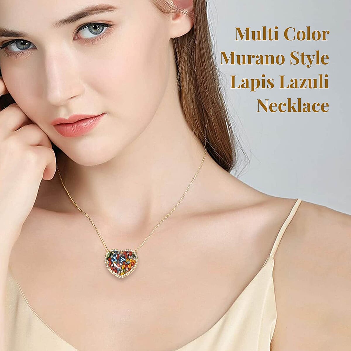 Lapis Lazuli, Multi Color Murano Style, Austrian Crystal Reversible Heart Necklace 20 Inches in ION Plated Yellow Gold Stainless Steel, Gift For Her 25.00 ctw image number 1