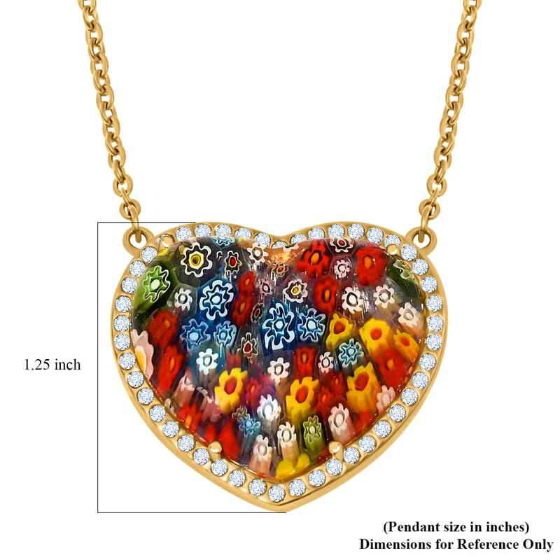 Lapis Lazuli, Multi Color Murano Style, Austrian Crystal Reversible Heart Necklace 20 Inches in ION Plated Yellow Gold Stainless Steel, Gift For Her 25.00 ctw