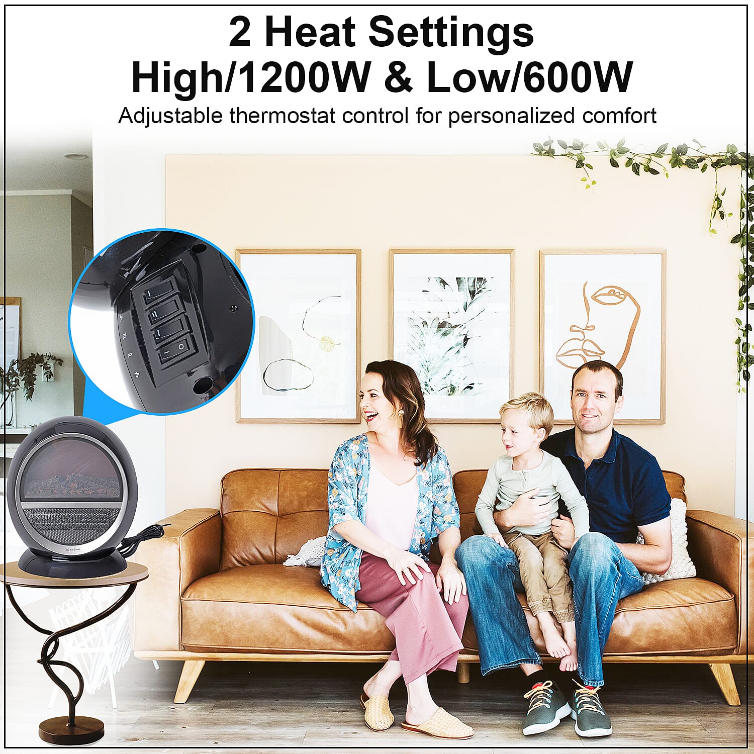 Homesmart Black PTC Oscillating Fireplace Flame Effect Space Heater