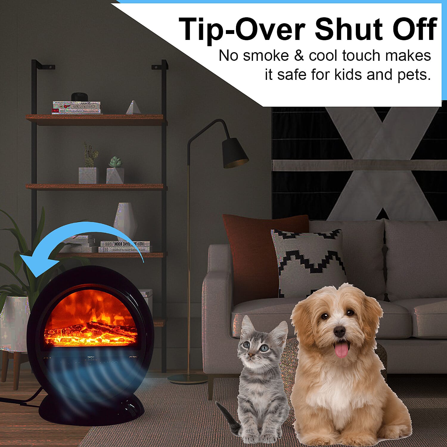 Homesmart Black PTC Oscillating Fireplace Flame Effect Space Heater