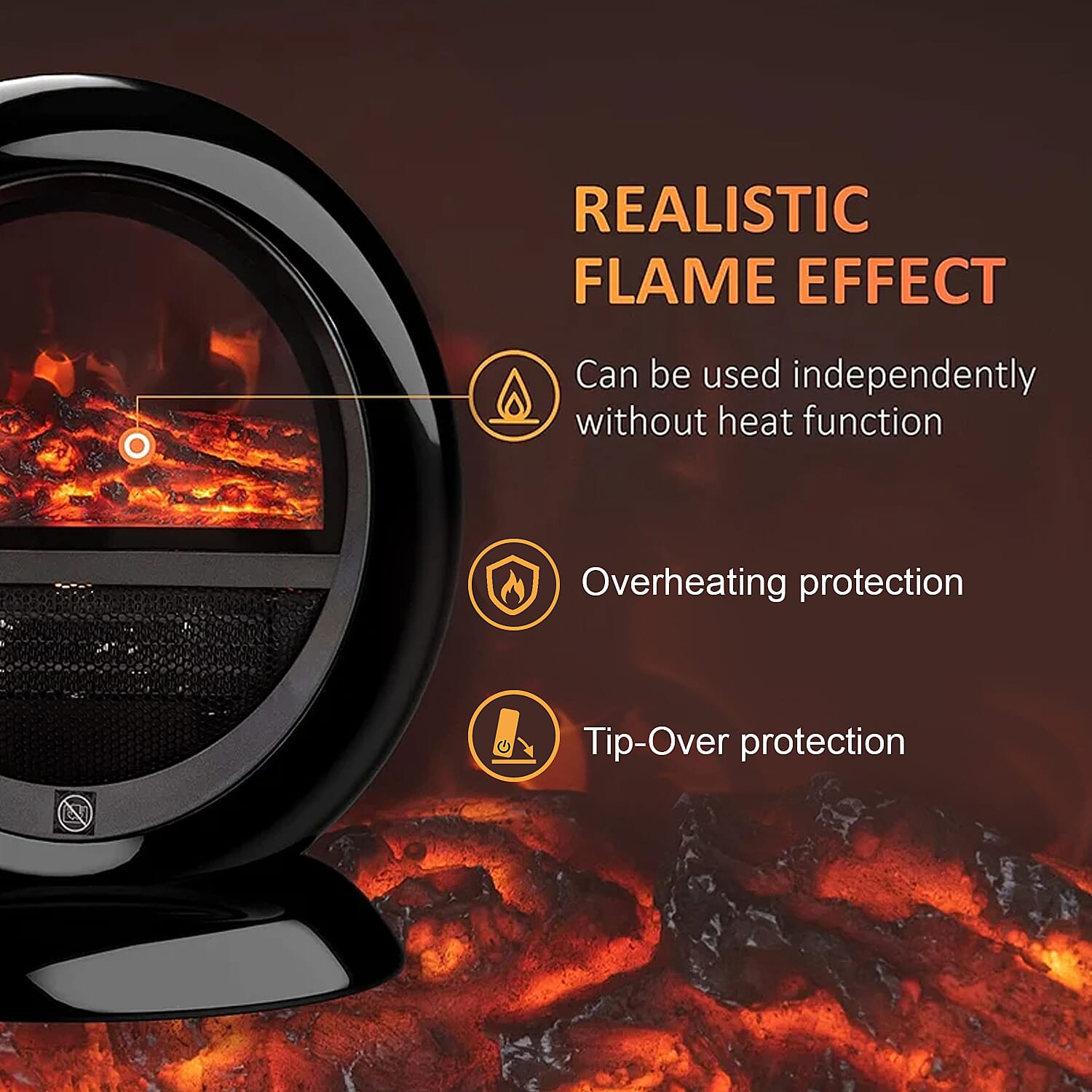 Homesmart Black PTC Oscillating Fireplace Flame Effect Space Heater