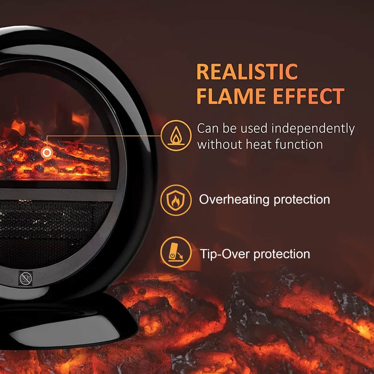 Homesmart Black PTC Oscillating Fireplace Flame Effect Space Heater image number 4