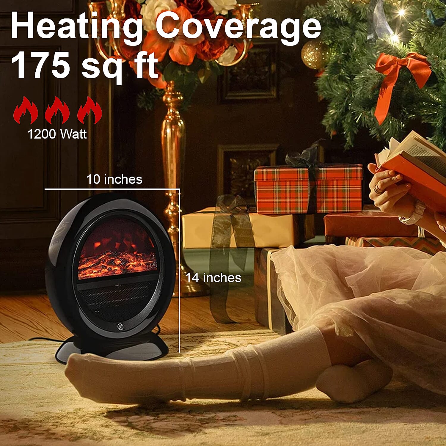 Homesmart Black PTC Oscillating Fireplace Flame Effect Space Heater