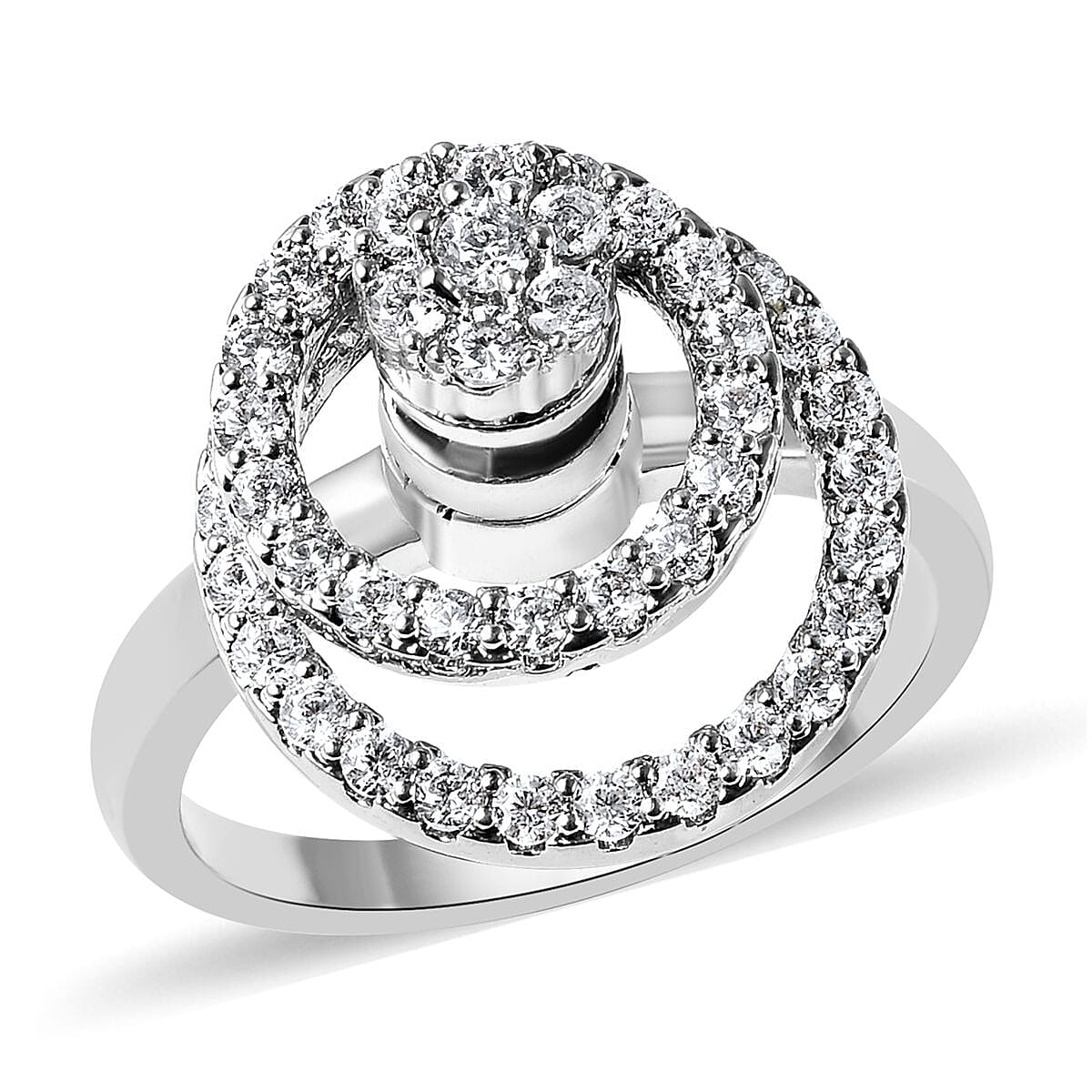 Simulated Diamond Rotatable Halo Ring in Silvertone (Size 6)