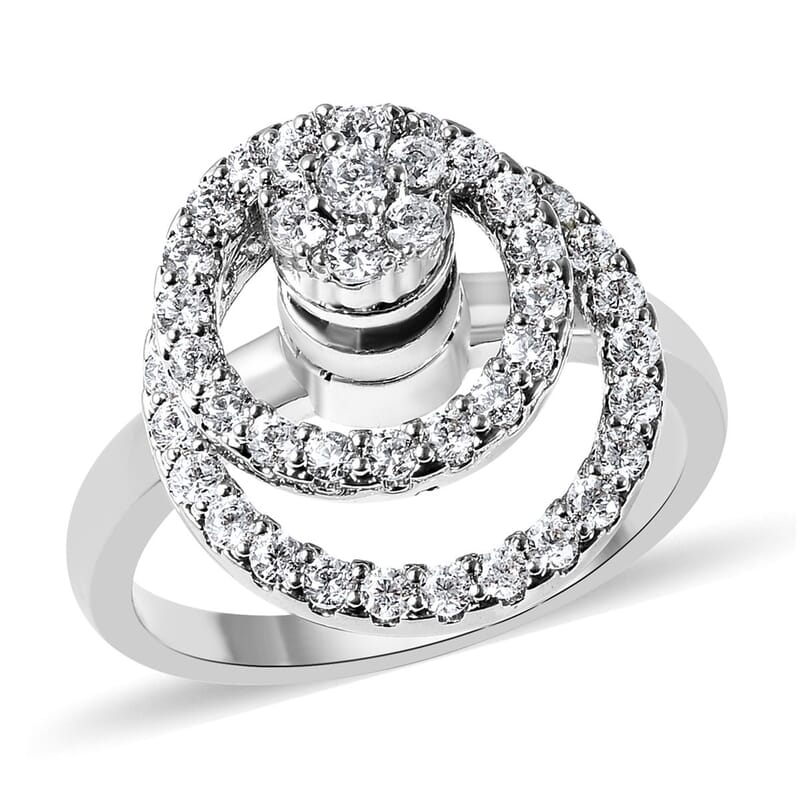 Simulated Diamond Rotatable Halo Ring in Silvertone (Size 6)