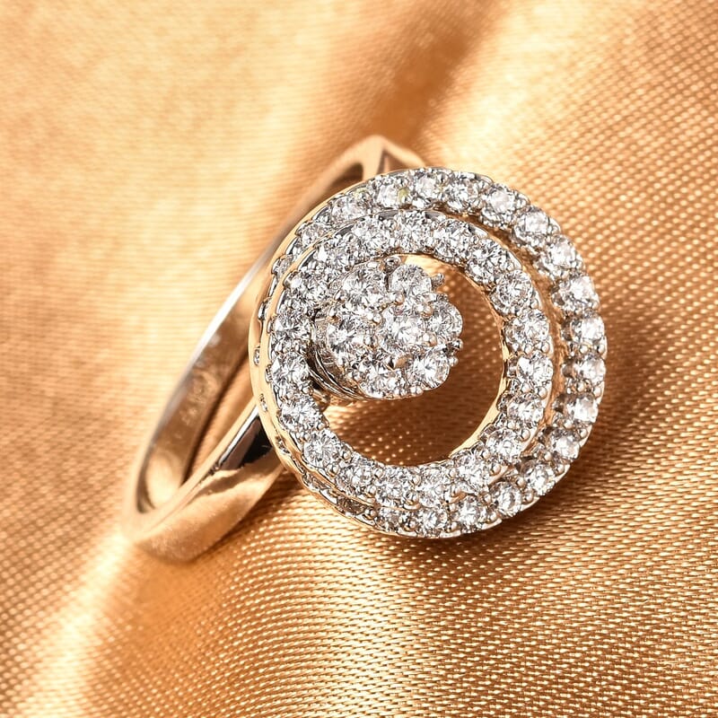 Simulated Diamond Rotatable Halo Ring in Silvertone (Size 6)