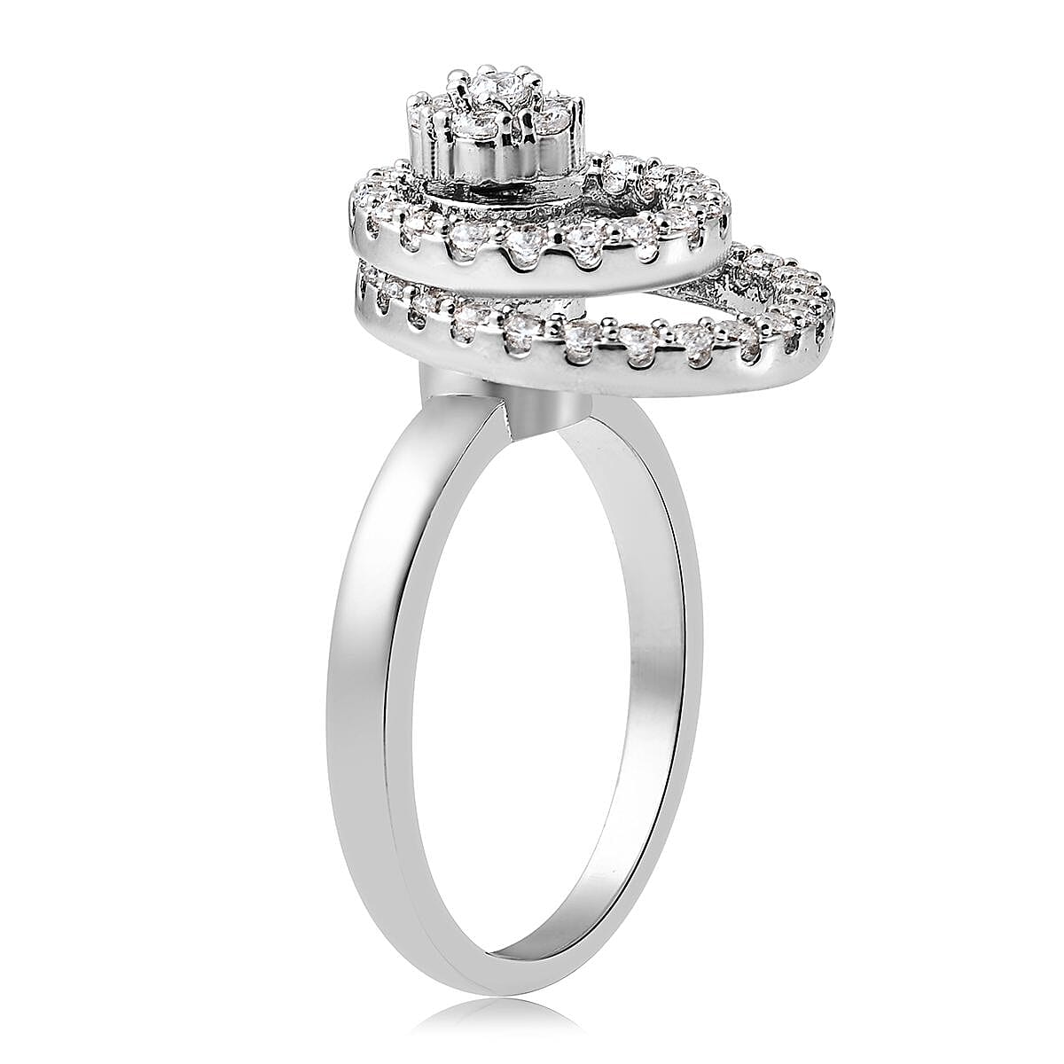 Simulated Diamond Rotatable Halo Ring in Silvertone (Size 6)