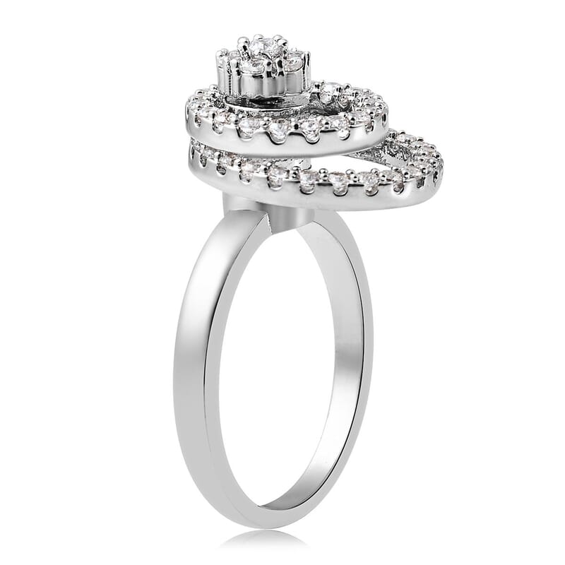 Simulated Diamond Rotatable Halo Ring in Silvertone (Size 6)