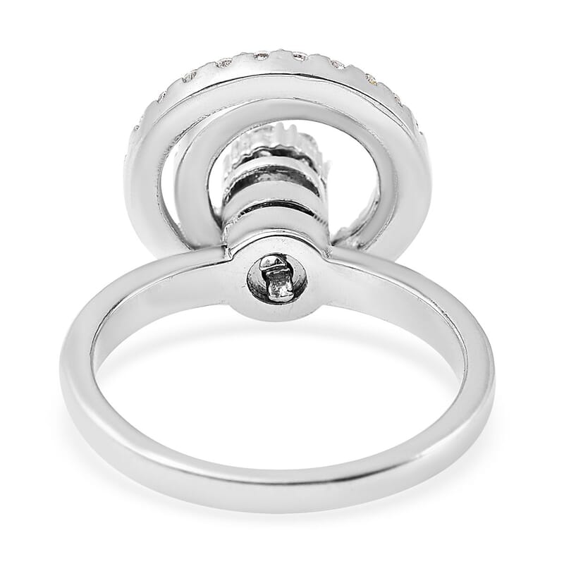 Simulated Diamond Rotatable Halo Ring in Silvertone (Size 6)