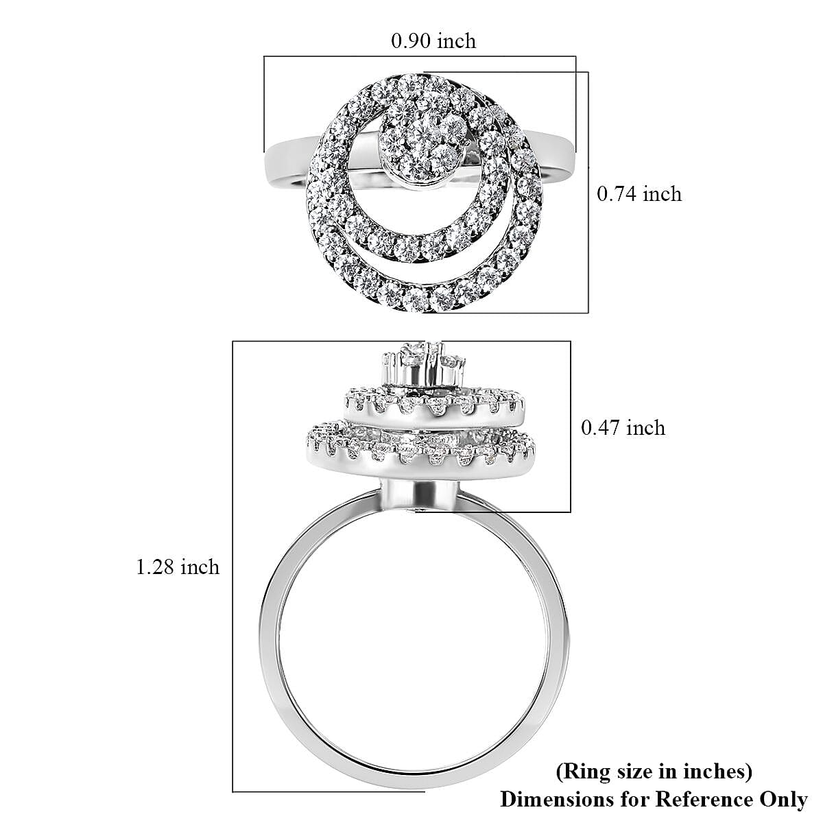 Simulated Diamond Rotatable Halo Ring in Silvertone (Size 6)