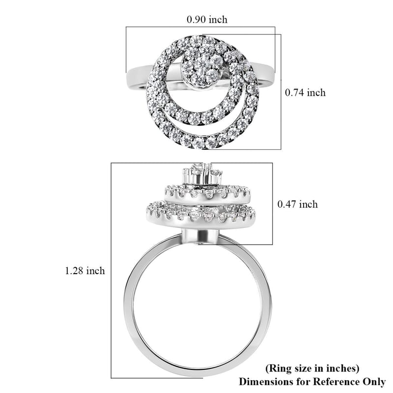 Simulated Diamond Rotatable Halo Ring in Silvertone (Size 6)