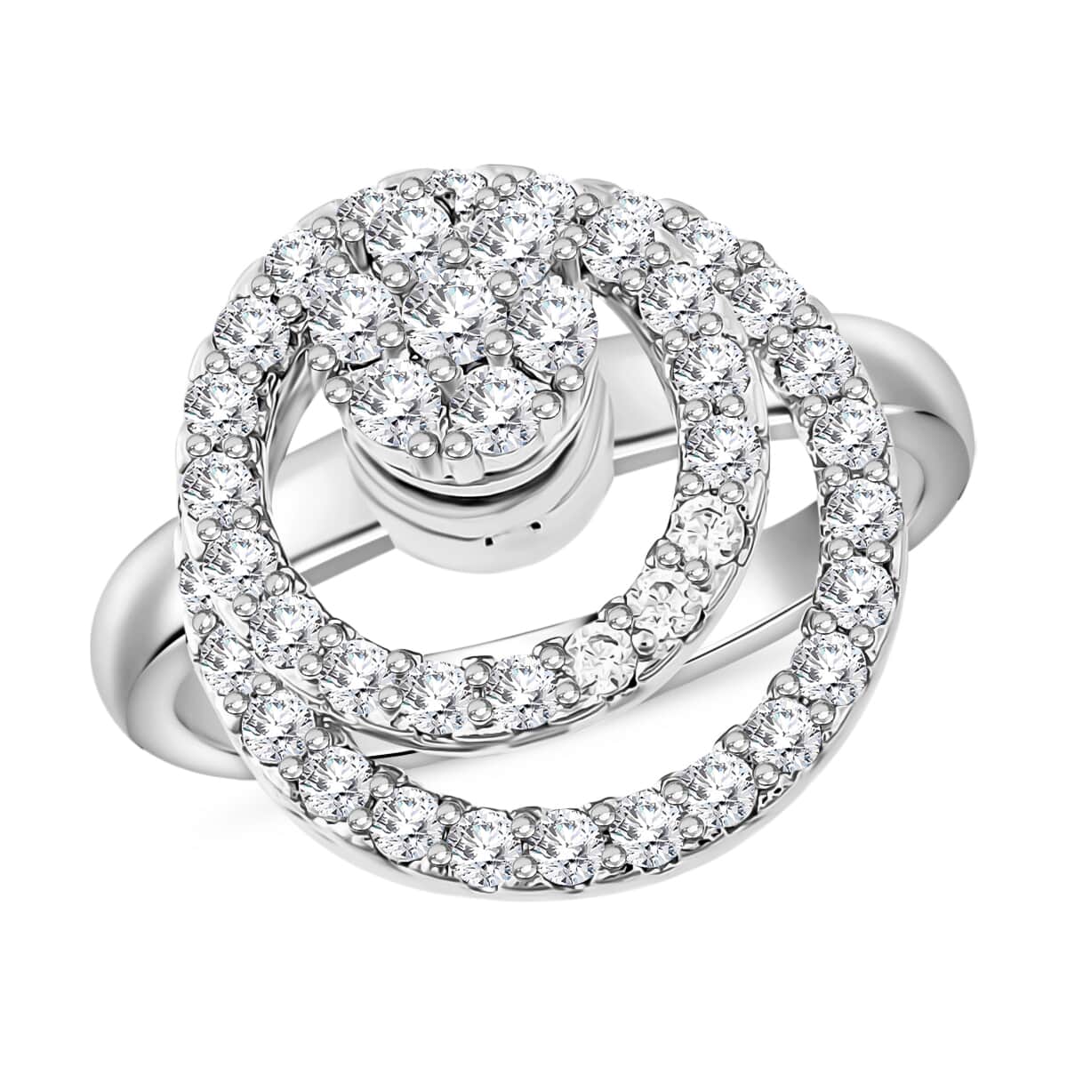 Simulated Diamond Rotatable Halo Ring in Silvertone (Size 7) image number 0