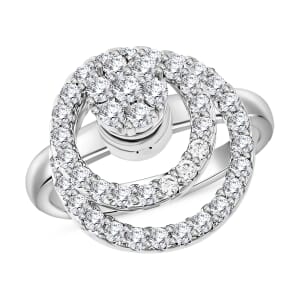 Simulated Diamond Rotatable Halo Ring in Silvertone (Size 8)