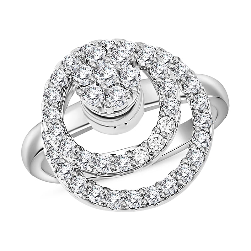 Simulated Diamond Rotatable Halo Ring in Silvertone (Size 8)