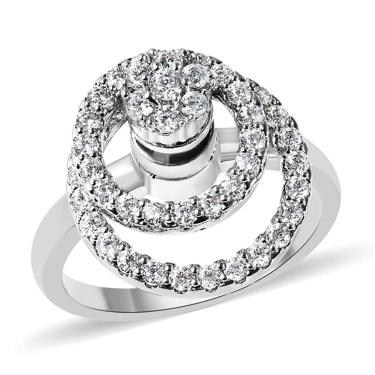 Simulated Diamond Rotatable Halo Ring in Silvertone (Size 8) image number 0