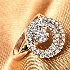 Simulated Diamond Rotatable Halo Ring in Silvertone (Size 8)