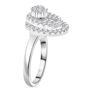 Simulated Diamond Rotatable Halo Ring in Silvertone (Size 8)