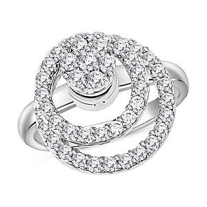 Simulated Diamond Rotatable Halo Ring in Silvertone (Size 9)