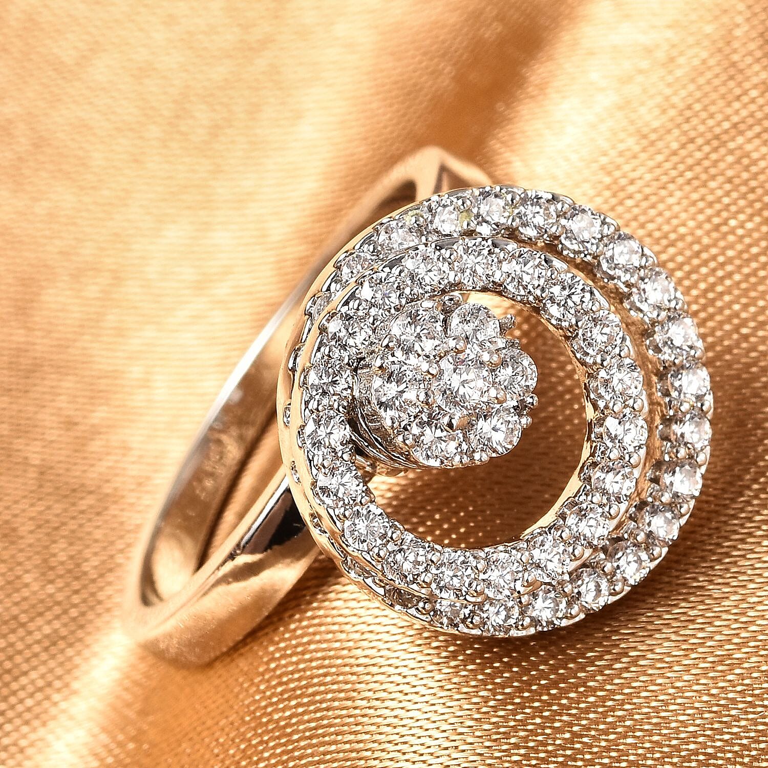 Simulated Diamond Rotatable Halo Ring in Silvertone (Size 9)