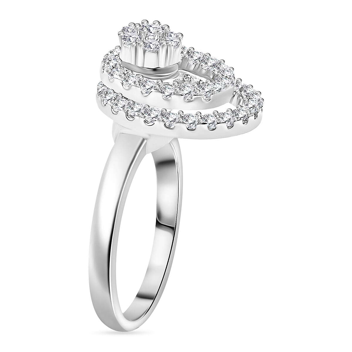 Simulated Diamond Rotatable Halo Ring in Silvertone (Size 9)