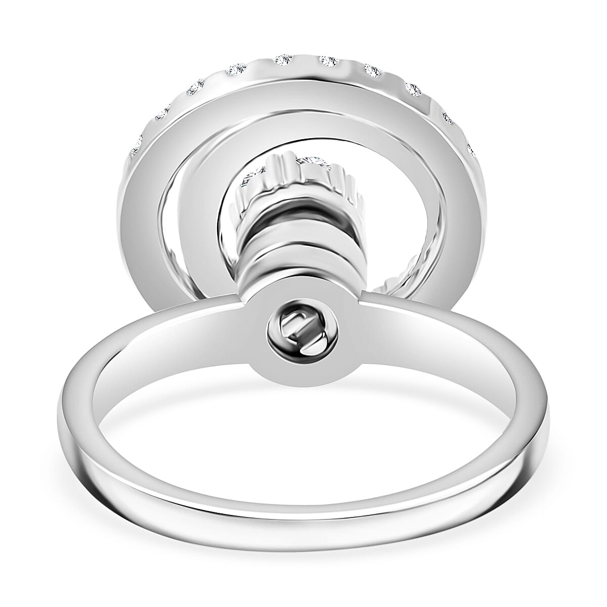 Simulated Diamond Rotatable Halo Ring in Silvertone (Size 9)