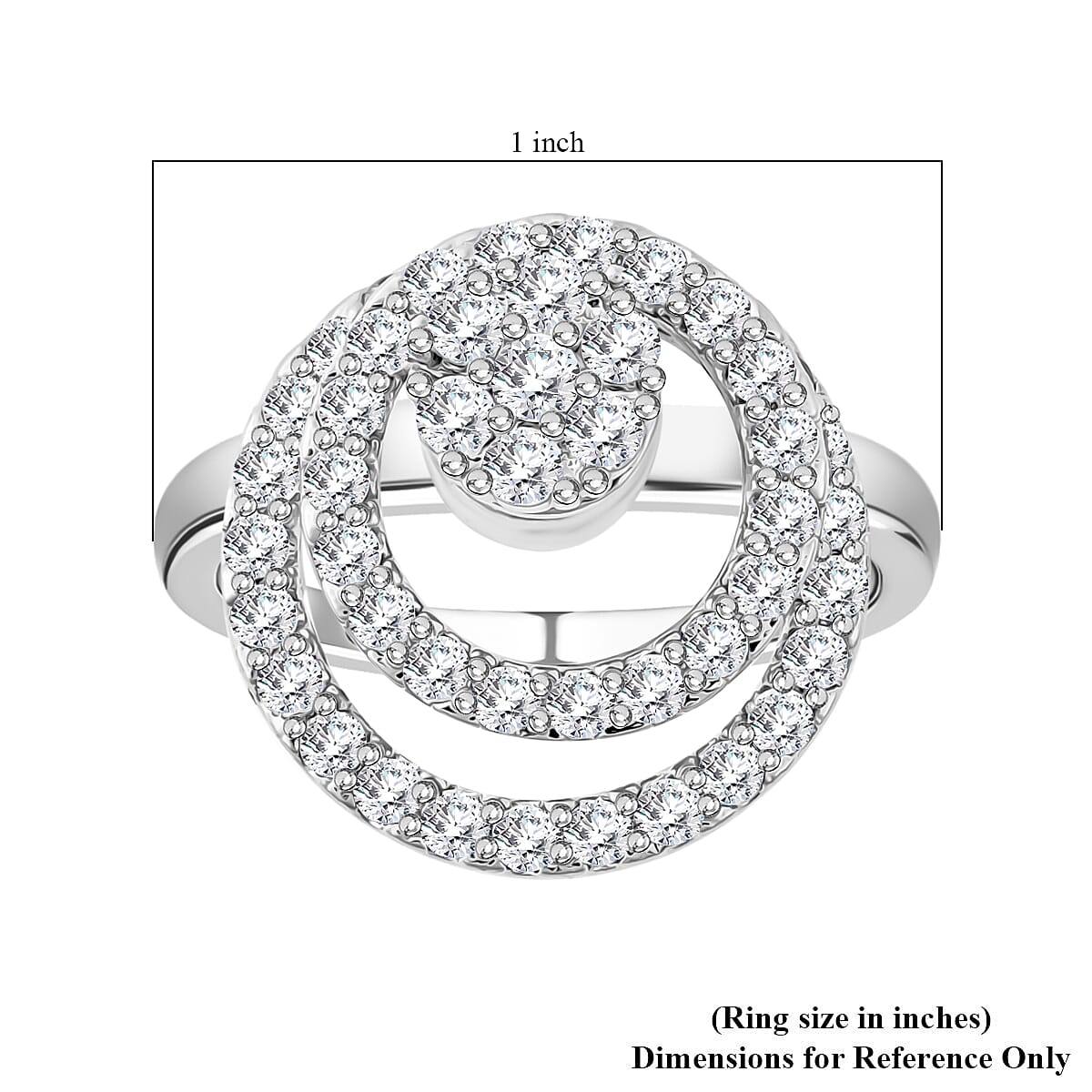 Simulated Diamond Rotatable Halo Ring in Silvertone (Size 9)