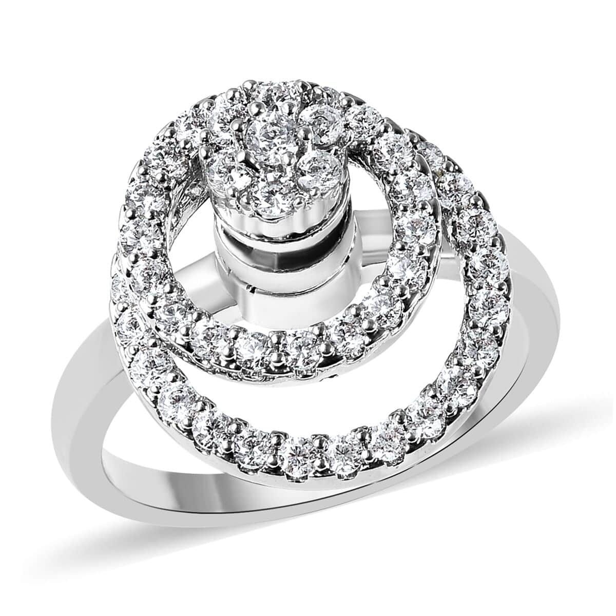 Simulated Diamond Rotatable Halo Ring in Silvertone (Size 10) image number 0