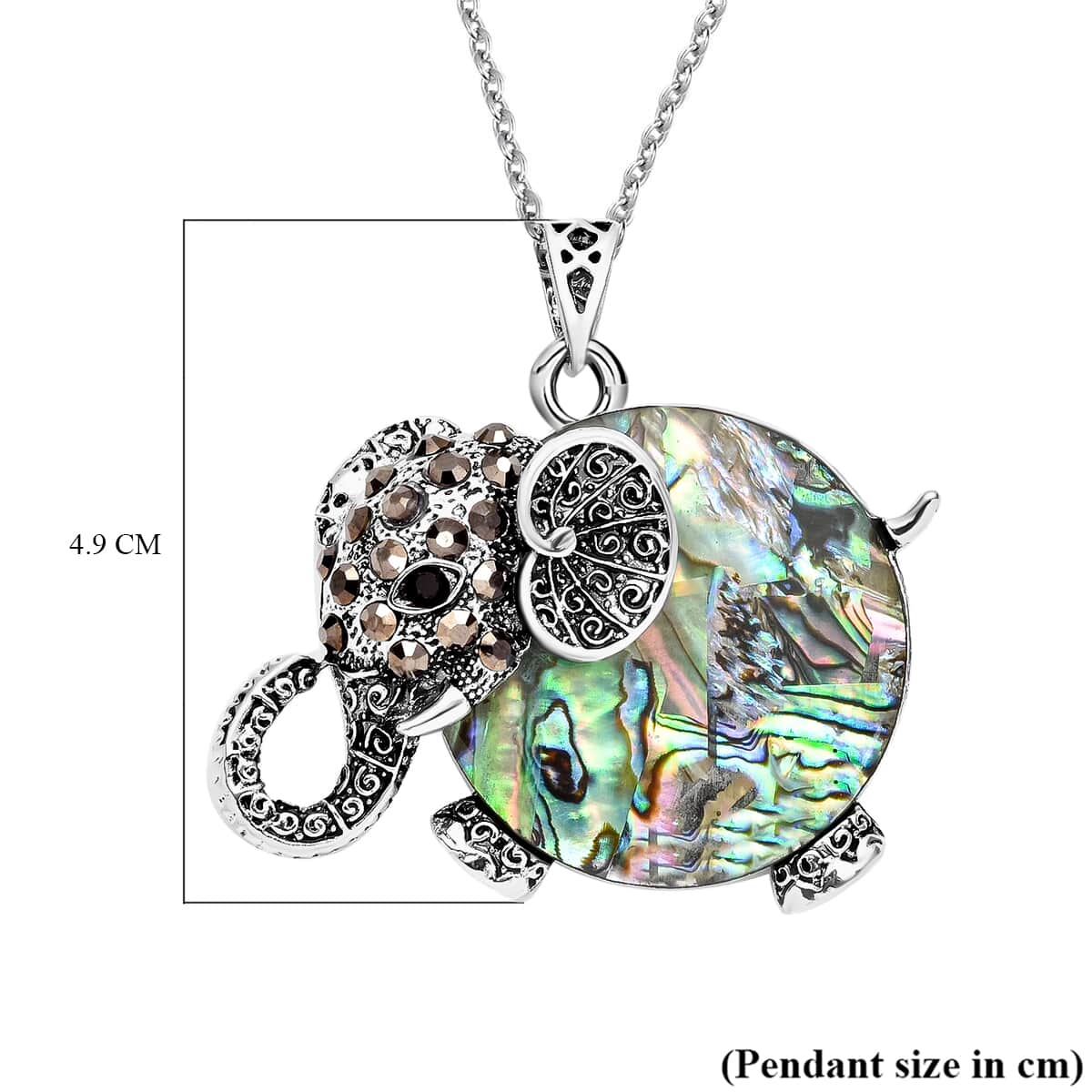 Abalone Shell, Multi Gemstone Elephant Pendant in Silvertone with Stainless Steel Necklace 20 Inches image number 5