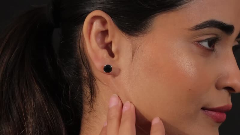 5.75 ctw Natural Thai Black Spinel Stud Earrings in Sterling Silver